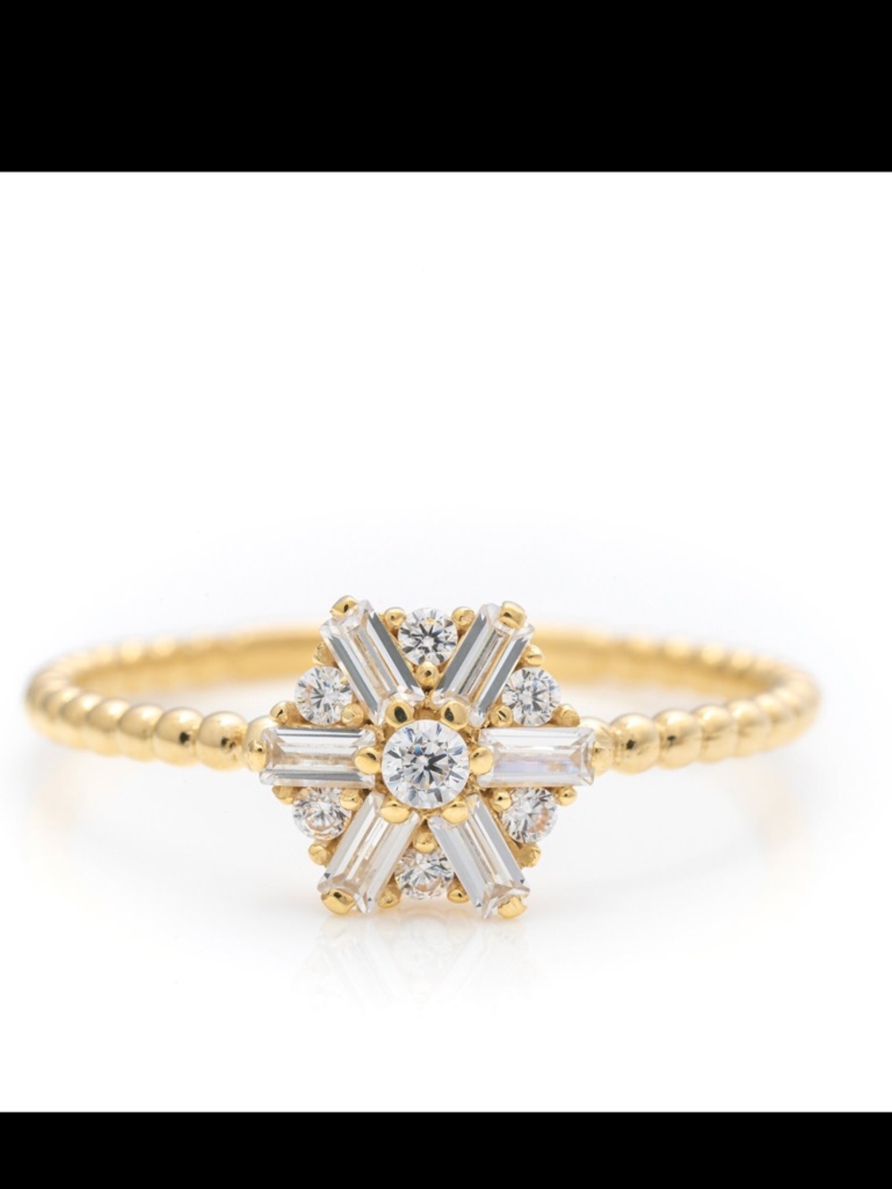 14k Solid Gold Round Floral Ring